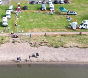 Drone view of the beach early Saturday